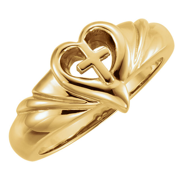 Women's 14K Gold Cross Heart Swirl Ring