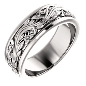 Women's 14K White Gold Paisley Sculpted Wedding Band Ring