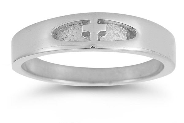Women's Christian Cross Ring in 14K White Gold