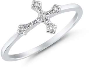 Women's Diamond Cross Ring in 14K White Gold