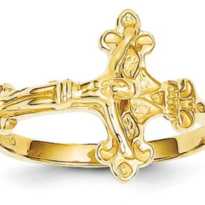 Womens Fluerie Crucifix Ring in 14K Gold