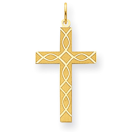 Women's Ichthus Engraved Cross Pendant in 14K Yellow Gold