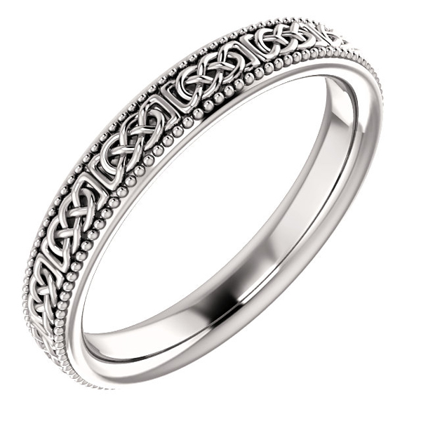 Women's Platinum Celtic Milgrain Wedding Band Ring