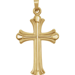Women's Polished Fleur-de-Lis Cross Necklace in 14K Gold