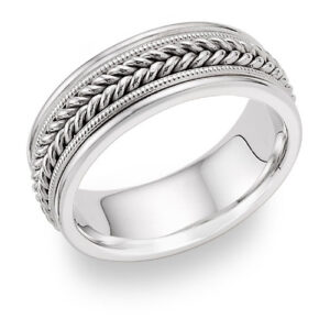 Woven Rope Wedding Band Ring, 14K White Gold