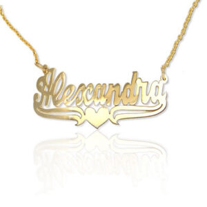 Yellow Gold Name Necklace with Heart Accent