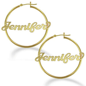 Yellow Gold Personalized Name Polished Hoop Earrings