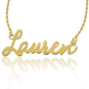 Yellow Gold Script Font Name Necklace, "Lauren" Design