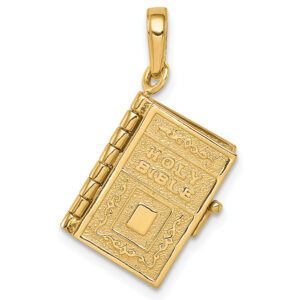 bible pendant with the lord's prayer in 14k gold