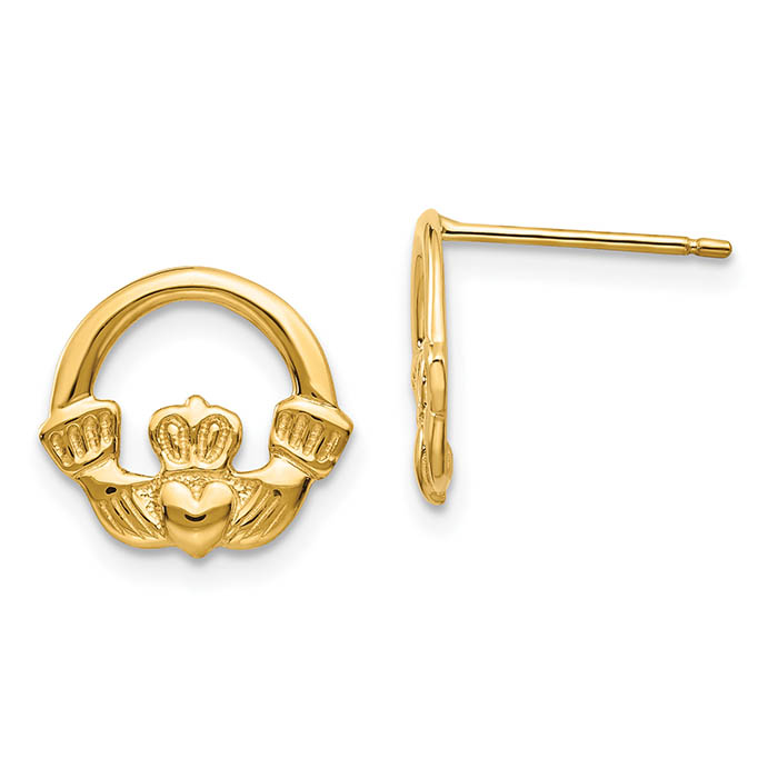 celtic claddagh stud earrings 14k gold