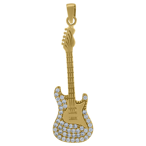 electric guitar pendant 14k gold with CZ stones