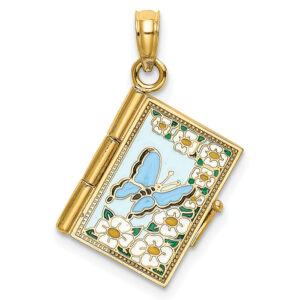 enameled butterfly ecclesiastes bible pendant 14k gold