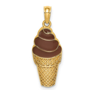 enameled chocolate ice cream cone pendant 14k gold