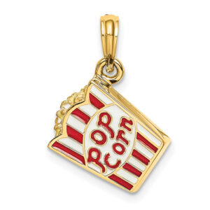 enameled popcorn bag pendant 14k gold