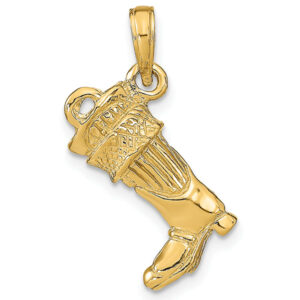 firefighter boot 3D charm pendant 14k gold