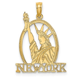 framed oval new york statue of liberty pendant 14k gold