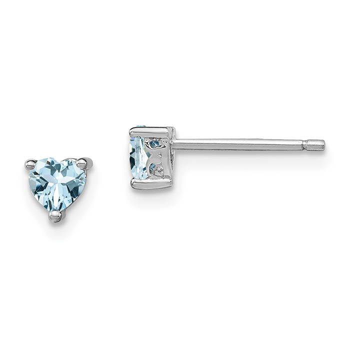 heart-shaped aquamarine stud earrings sterling silver