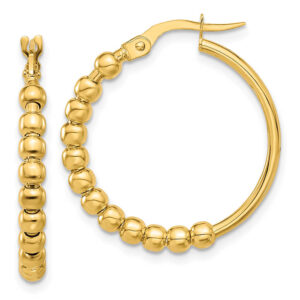 italian 1" round beaded hoop earrings 14k gold