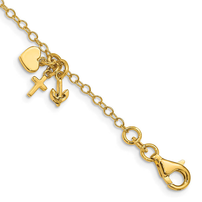 italian cross heart anchor christian bracelet 14k gold
