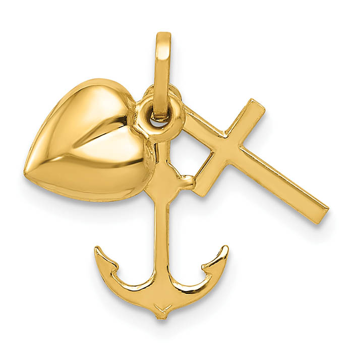 italian polished cross heart anchor charm pendant 14k gold