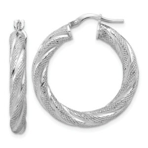 italian textured swirl 1 1/8" hoop earrings sterling silver