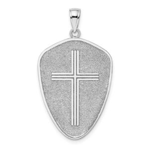 joshua 1:9 14k white gold shield cross pendant