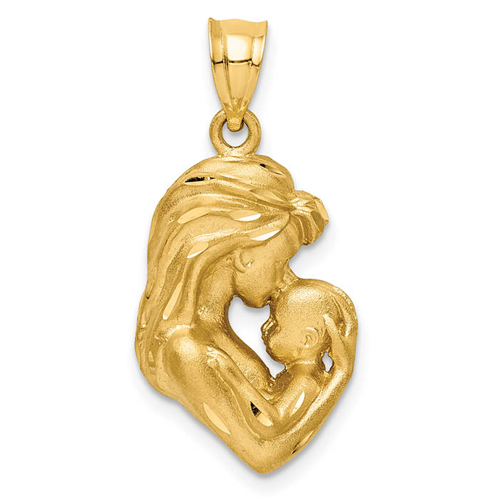 mother cradling baby pendant 14k gold