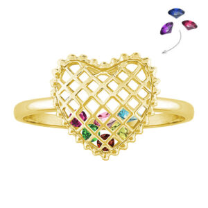 mother's caged gold birthstone heart ring