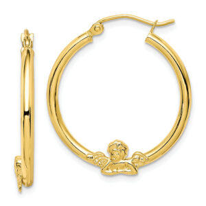 polished angel hoop earrings 10k gold