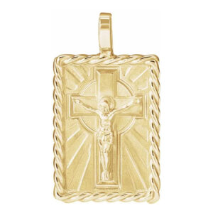 rectangle crucifix medallion pendant 14k gold