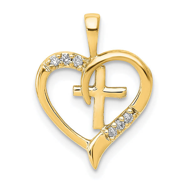 small 14k gold diamond heart cross pendant