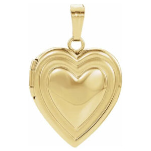 small 14k gold heart locket pendant with border design