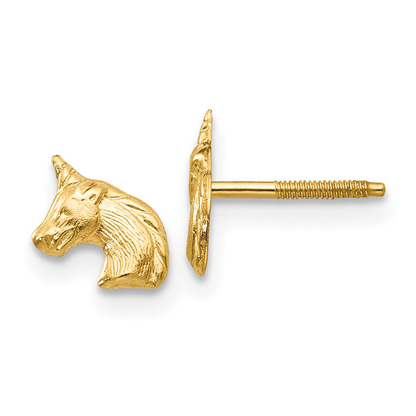 small 14k gold unicorn stud earrings