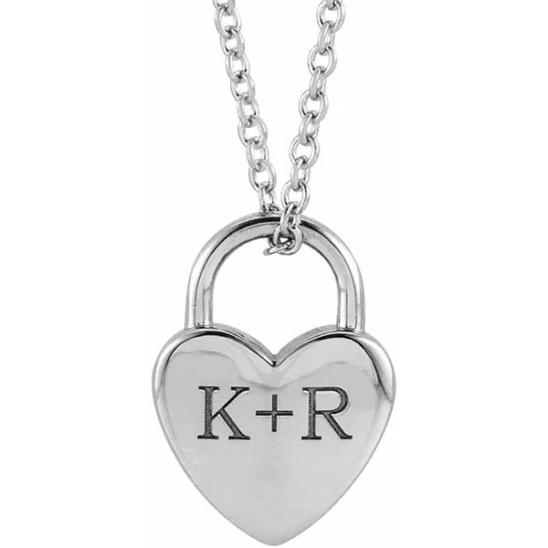 small 14k white gold personalized heart lock necklace