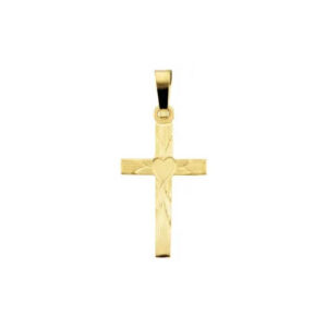 small etched cross with heart pendant for women 14k gold