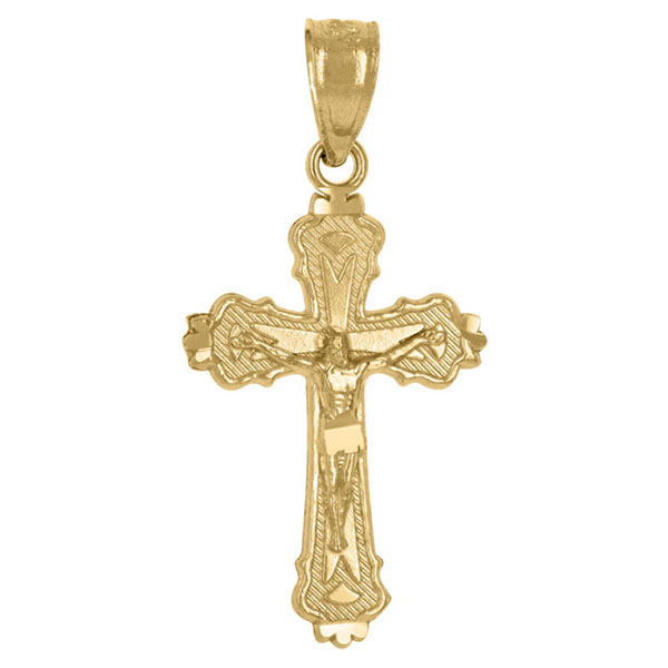 small women's crucifix pendant 14k gold with diamond-cut design