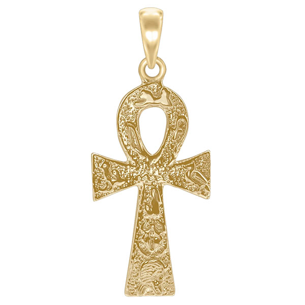 textured 14k gold ankh cross pendant