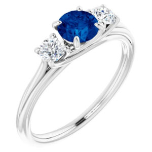 three stone "AA" rated sapphire and diamond ring