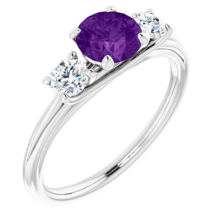 three stone "AAA" rated amethyst and diamond ring