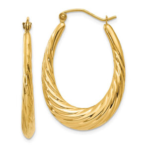 twisted shrimp creole style 1 1/4" oval hoop earrings 14k gold