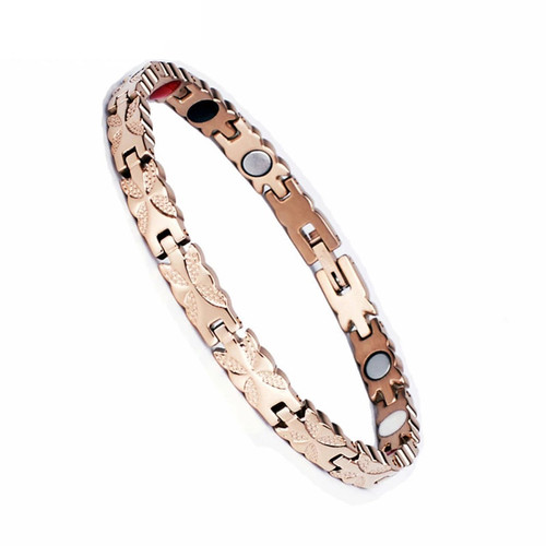 8" Inch - Magnetic Stainless Steel Bracelet Womens - All Rose Gold Tone Women's Stainless Steel Magnetic Bracelet with magnets, far infrared, germanium and negative Ion technology)