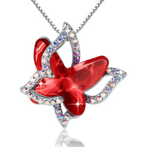 Ruby Red Butterfly Crystal Pendant with 18" Chain Necklace. January / July Birthstone Crystal - For Lover's, Girl Friend, Wife, Valentine's Day, Mother's Day, Anniversary Gift - Butterflies Necklace for Women.