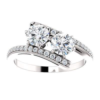 Cubic Zirconia Two Stone Engagement Ring in 14K White Gold
