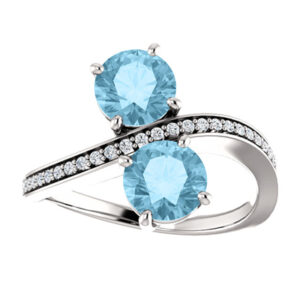 "Only Us" Two Stone Aquamarine Ring in 14K White Gold