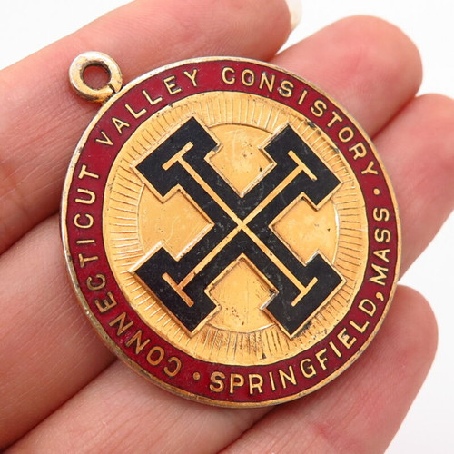 925 Sterling Gold Plated Vintage "CT Valley Consistory" Masonic Cross Pendant
