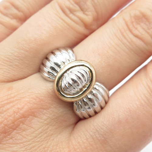 925 Sterling Silver 2-Tone Vintage Ribbed Ring Size 9