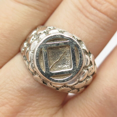 925 Sterling Silver Vintage Brutalist Signet Ring Size 11 3/4