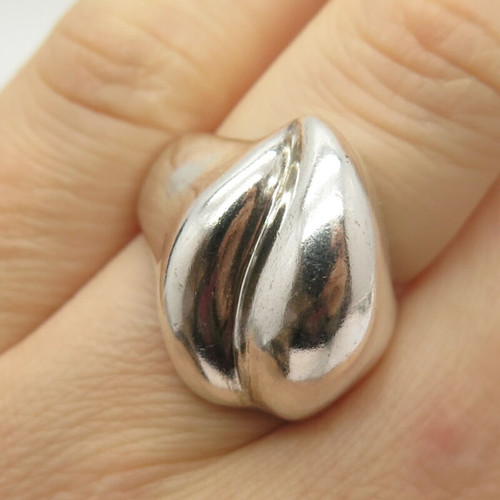925 Sterling Silver Vintage Coffee Bean Puffy Ring Size 6