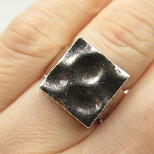 925 Sterling Silver Vintage Concave Modernist Signet Ring Size 5 3/4