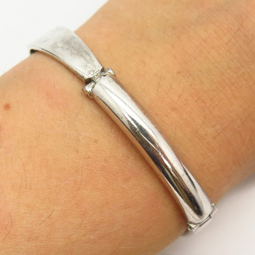 925 Sterling Silver Vintage Curved Bar Link Bracelet 6 3/4"